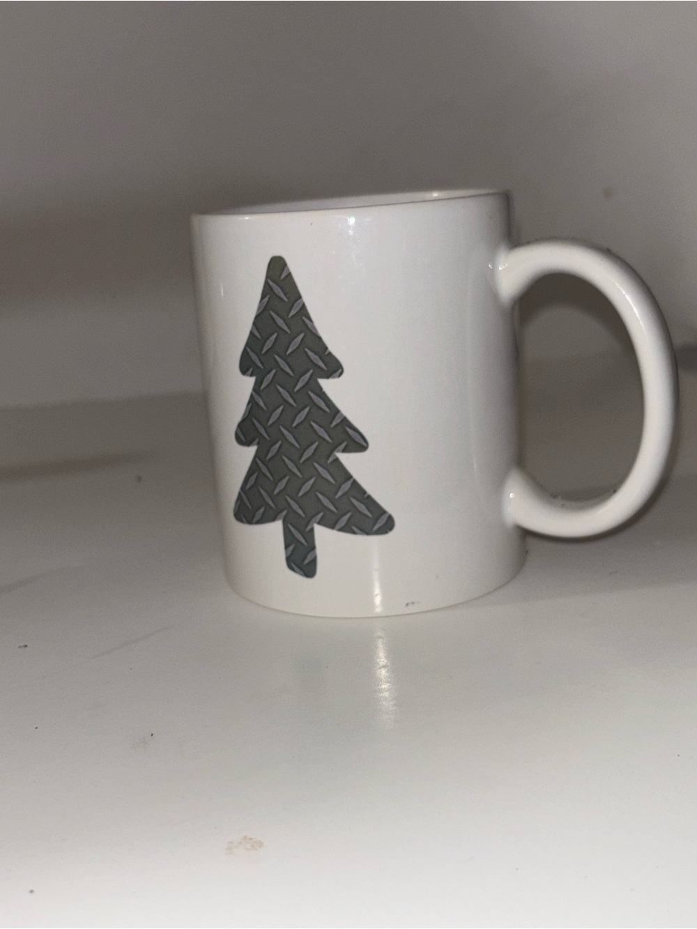 White Ceramic Mug with Gray Tree Graphic